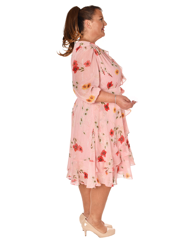 Ailee Ruffle Wrap Dress | Pink / Red
